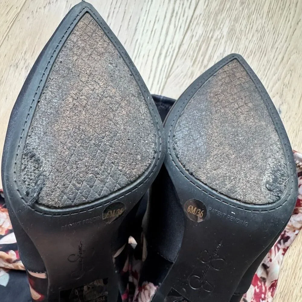 Jessica Simpson Over The Knee Stretch Black Floral Stiletto 4” Heel Size 6 Black